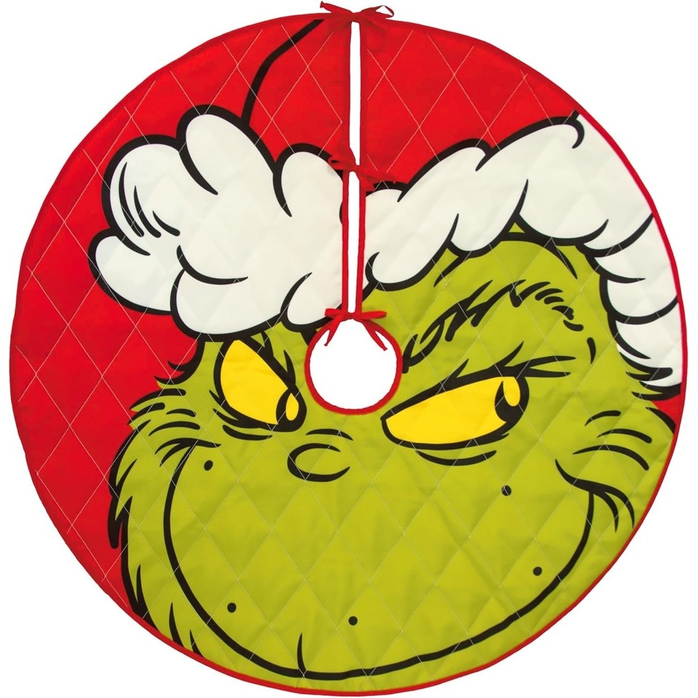 Hallmark Grinch‎ Christmas Tree Skirt 40" Green Dr. Seuss Quilted NEW